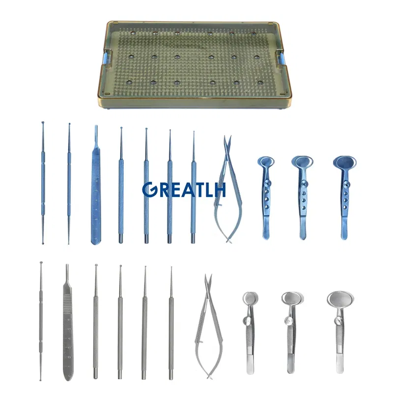 Color: Brushed Chrome - Chalazion Curette Set Sterilization Tray Case Ophthalmic Surgical Instrument Titanium Stainless Steel