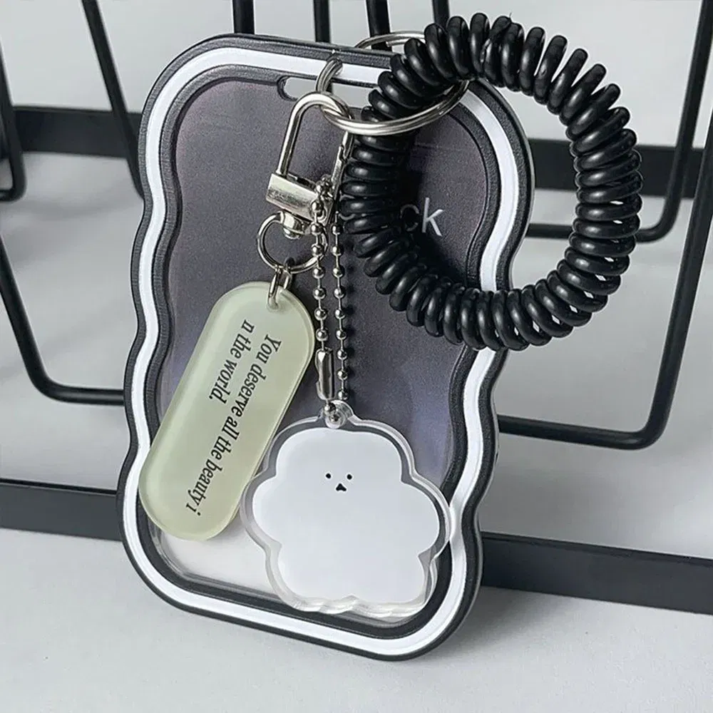 Color: Yellow - INS Transparent Photocard Holder with Spring Keychain Idol Photo Protective Case 3 Inch Photo Card Holder Student ID Card Cover