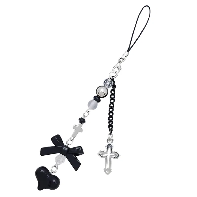 Color: WHITE - Goth Y2K Phone Charm Pendant Kawaii-Key Chain For Bag Cute Accessory Women Guitar Strap Lanyard Beaded Keychain Pendant