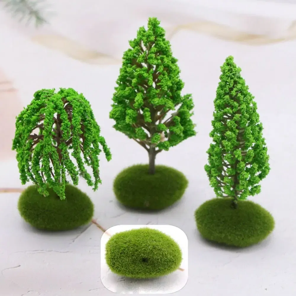 Color: light green - Artificial Moss Rocks/Wooden Base Model Trees Simulation Plastic Dollhouse Mini Tree Natural Green Bonsai Figurine