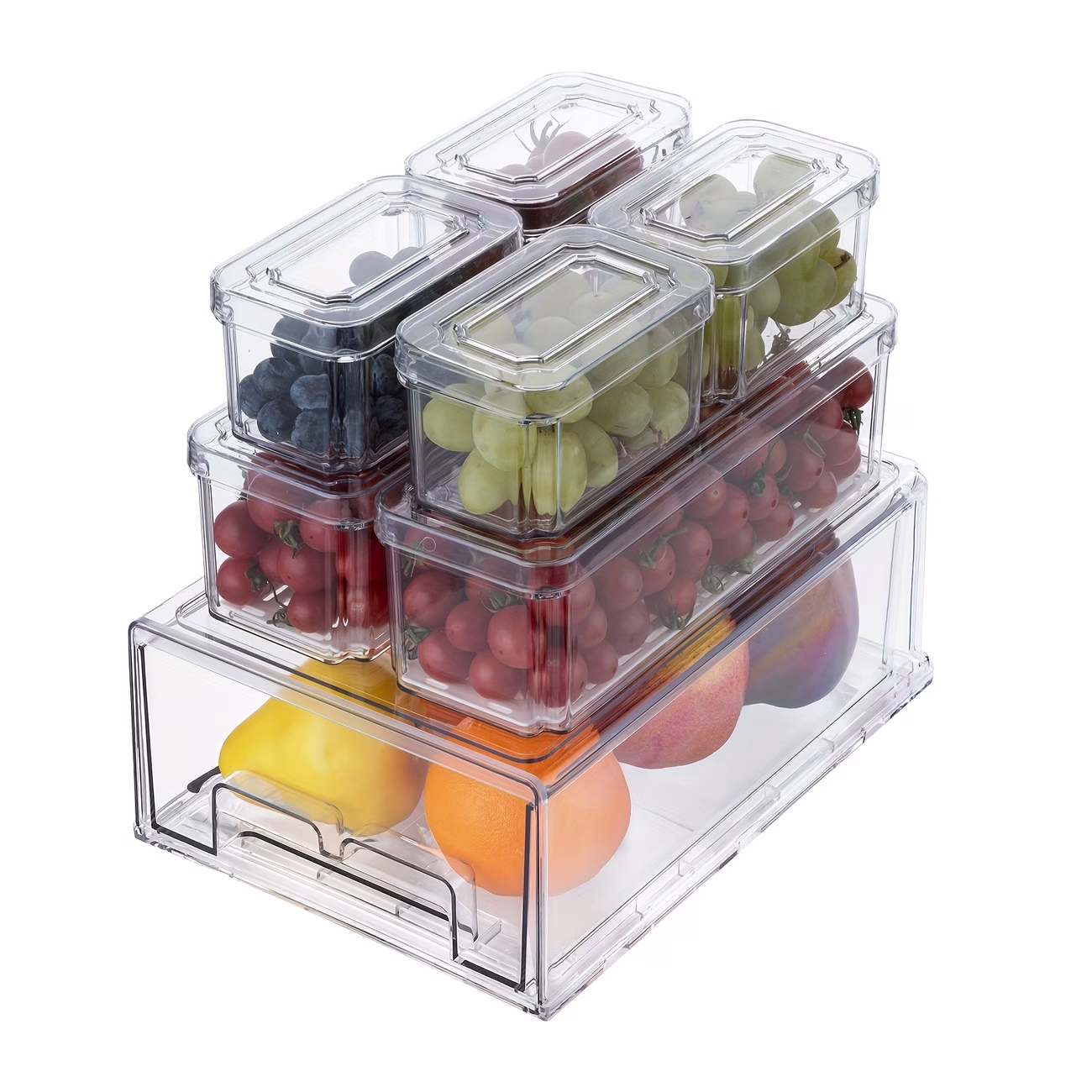 14pcs Fridge Organizer Storage Bins Set – BPA-Free Stackable Drawer Containers for Kitchen Organization