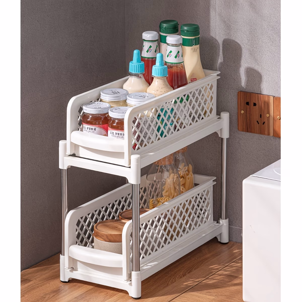 2-Tier Pull Out Cabinet Organizer for Kitchen and Bathroom – Under Sink Storage with Sliding Baskets