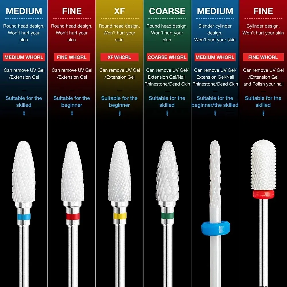 Color: Rose Red - Ceramic Carbide Nail Drill Bit Rotate Burr Milling Nail Cutter Bits Electric Drill Machine For Manicure Pedicure Tools