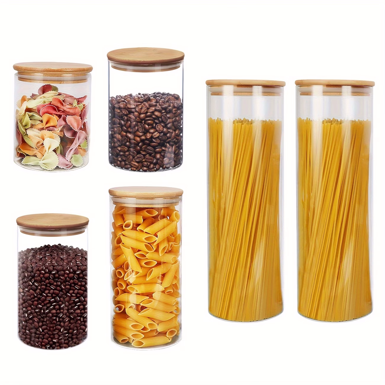 3/6/12pcs Airtight Glass Preserving Jar with Bamboo Lid – Food, Bean, Tea, and Spice Storage Containers