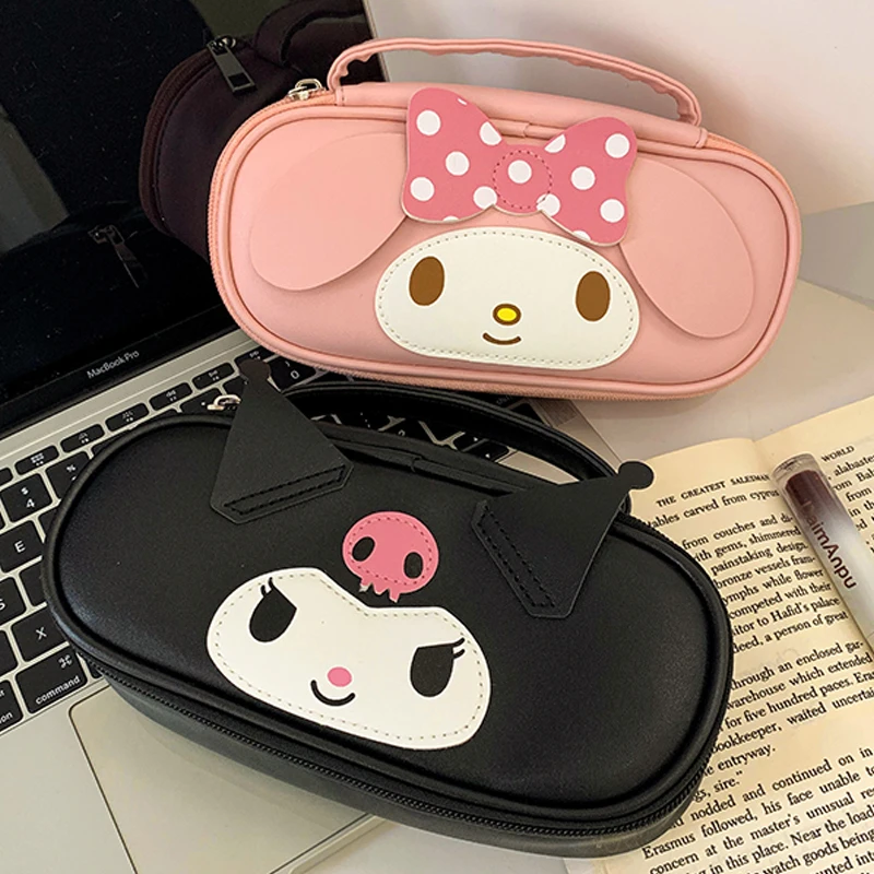 Color: Brown - Sanrio Women Makeup Bag Kuromi Melody Cute PU Toiletries Cosmetic  Organizer Zipper Bag Travel Wash Pouch Female Make Up Bags