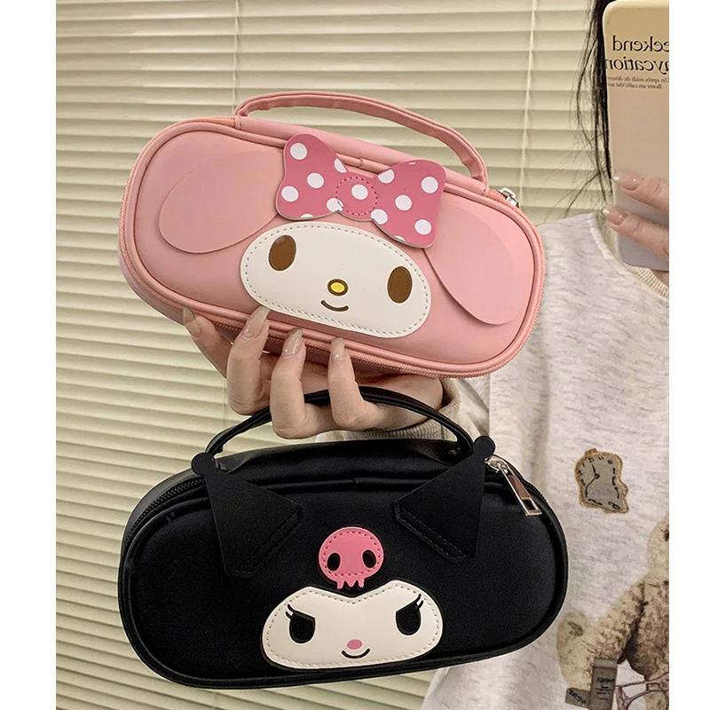 Color: Brown - Sanrio Women Makeup Bag Kuromi Melody Cute PU Toiletries Cosmetic  Organizer Zipper Bag Travel Wash Pouch Female Make Up Bags