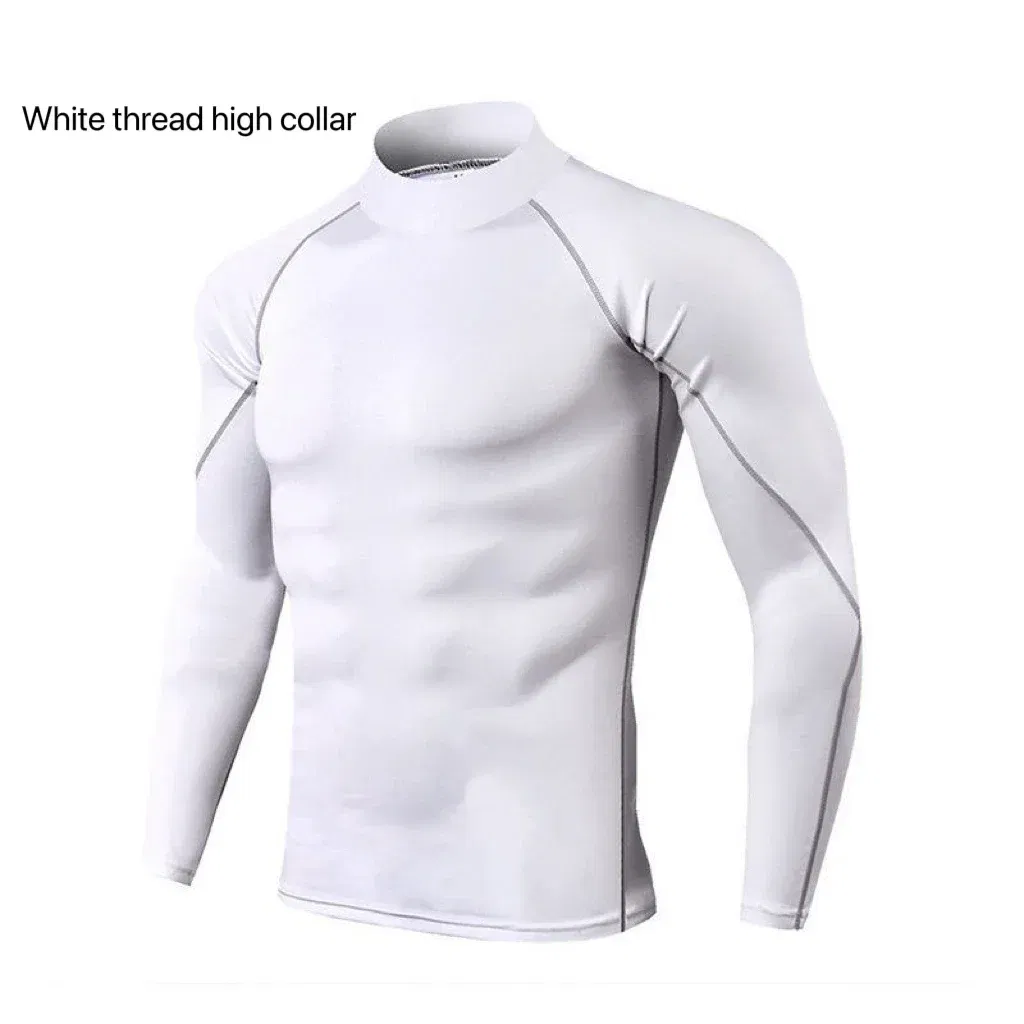 Color: SKY BLUE, Size: L - Men's Quick Dry Running T-shirt Workout Compression Shirt Turtleneck Long Sleeve Rash Guard Gym Base Layer Athletic Undershirt