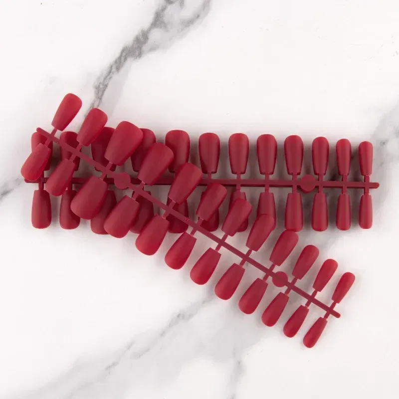 Color: Red - 24Pcs Blue Frosted Matte Square False Nail Ballet Press on Nails Tips for Nails Art Artificial Fingernails Fake Nail