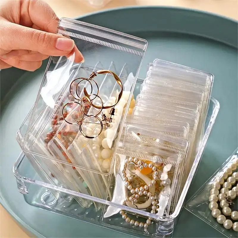 Color: Red, Size: S - 20/50/100 PVC transparent zipper bags, dust-proof and anti-oxidation pockets, used for packaging small jewelry items