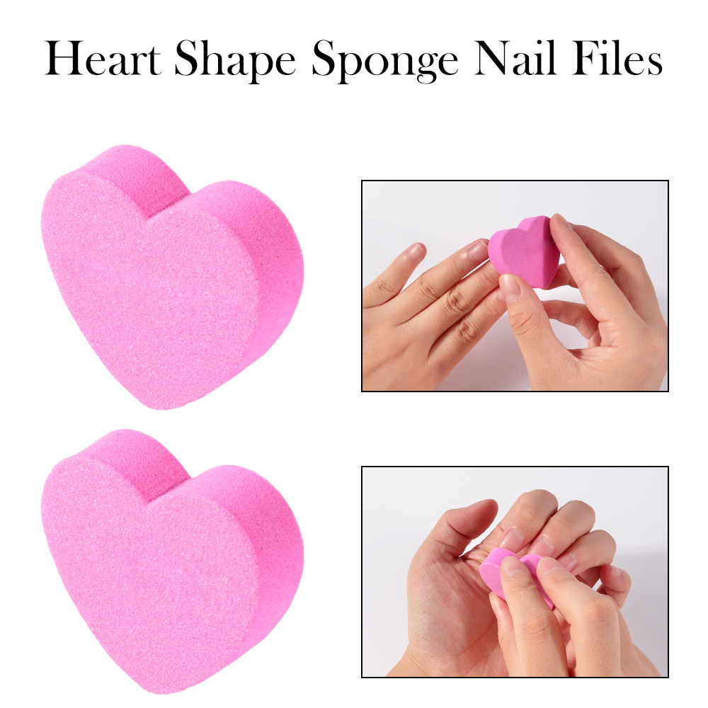 Color: Red - 1pc/5pcs/10pcs Heart Sponge Nail Files Blocks 180/240 Double-sided Polishing Sanding Buffer Washable Sandpaper Manicure Tools