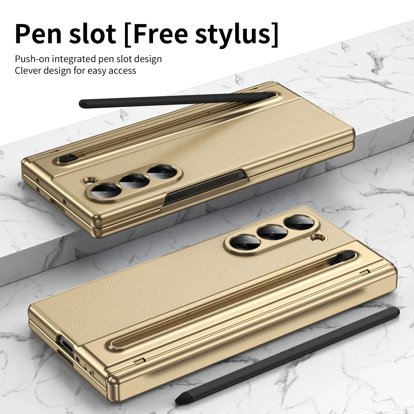 Color: Blue, Material: ABS - With Touch Pen For Samsung Galaxy Z Fold 6 Slim 5 W25 5 4 3 Case Leather Plating Hinge 360 Full Screen Protector Folding Cover