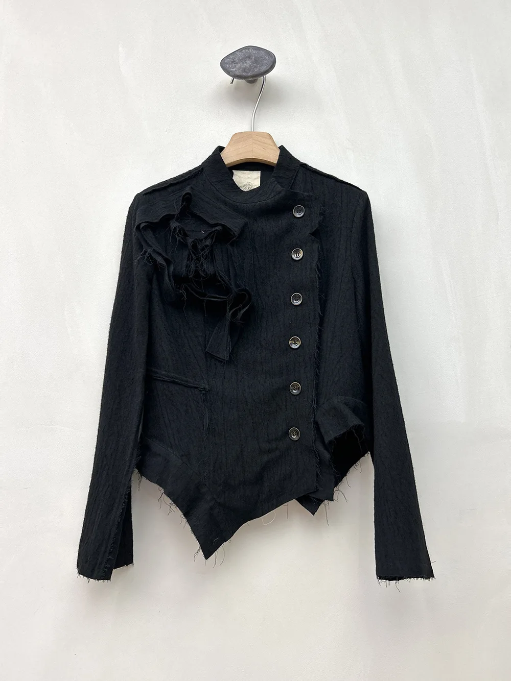 UMI MAO Blazers Coat Spring Autumn New Rose Flower Wool Edge Design Slim Fit Black Jacket Y2K