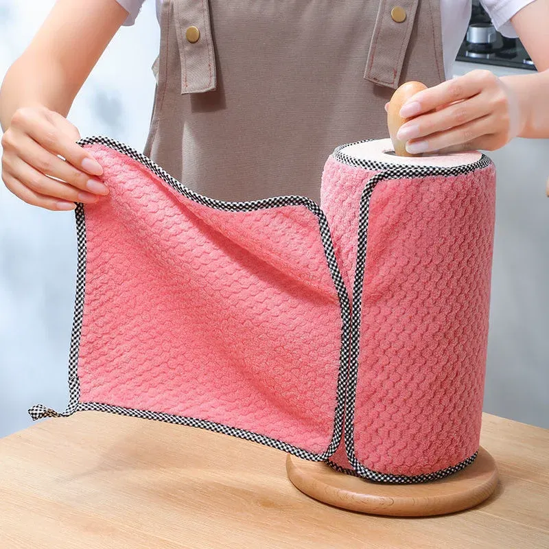 Color: Blue - Kitchen Daily Dish Towel Cloth Kitchen Rag Non-stick Oil Thickened Table Cleaning Cloth Double-layer Absorbent Microfiber