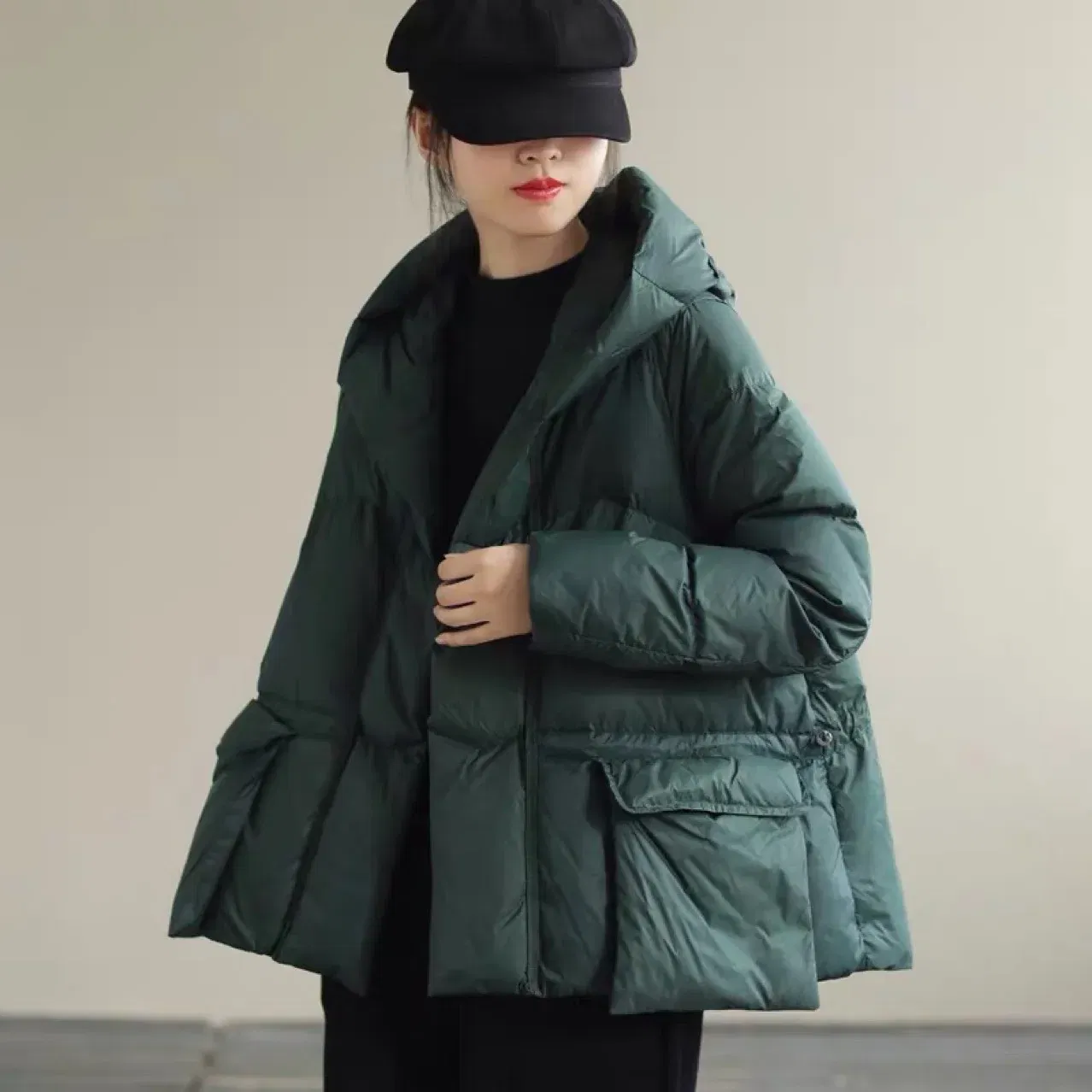 Winter new women's hooded solid color jacket casual loose pocket drawstring short duck down jacket  women coats,4 Colors