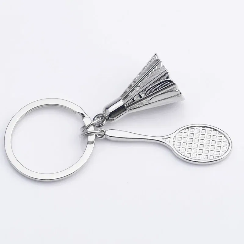 Color: WHITE - Fashion Mini Creative Metal Badminton Racket Keychain Diy Sporting Goods Handmade Accessories