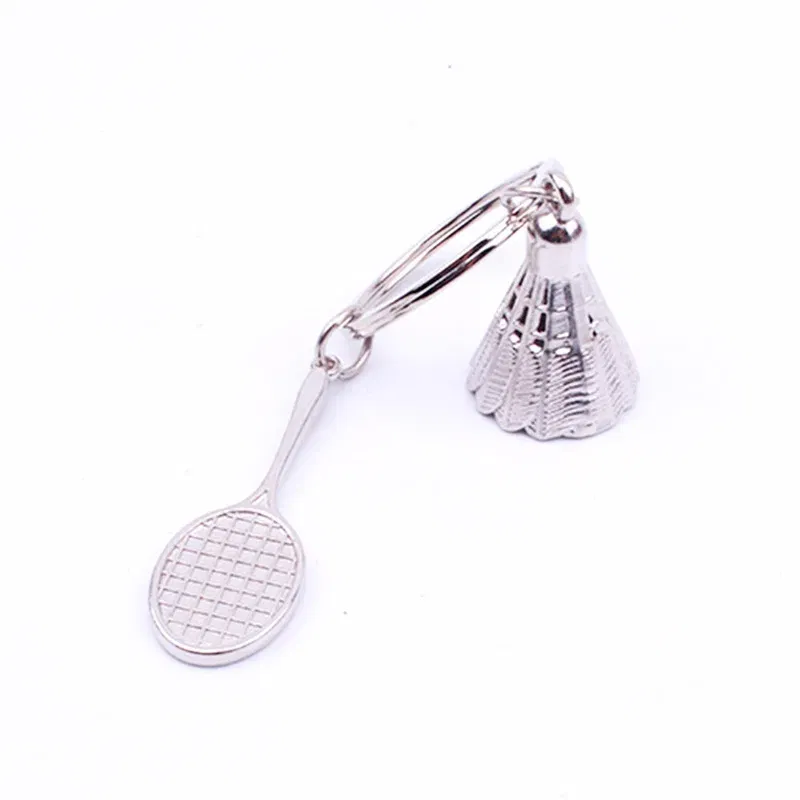 Color: WHITE - Fashion Mini Creative Metal Badminton Racket Keychain Diy Sporting Goods Handmade Accessories