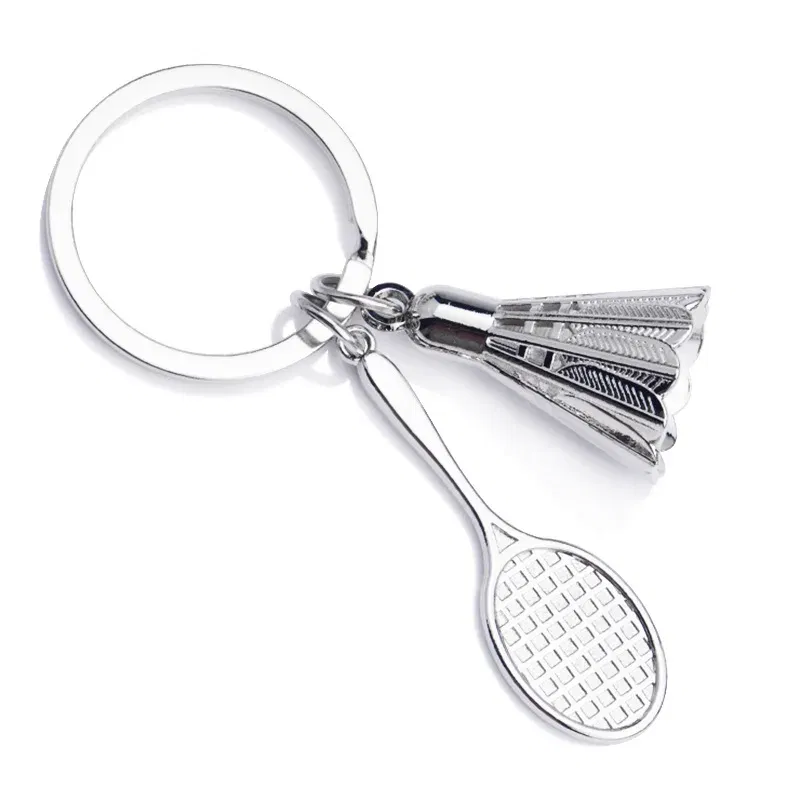 Color: WHITE - Fashion Mini Creative Metal Badminton Racket Keychain Diy Sporting Goods Handmade Accessories