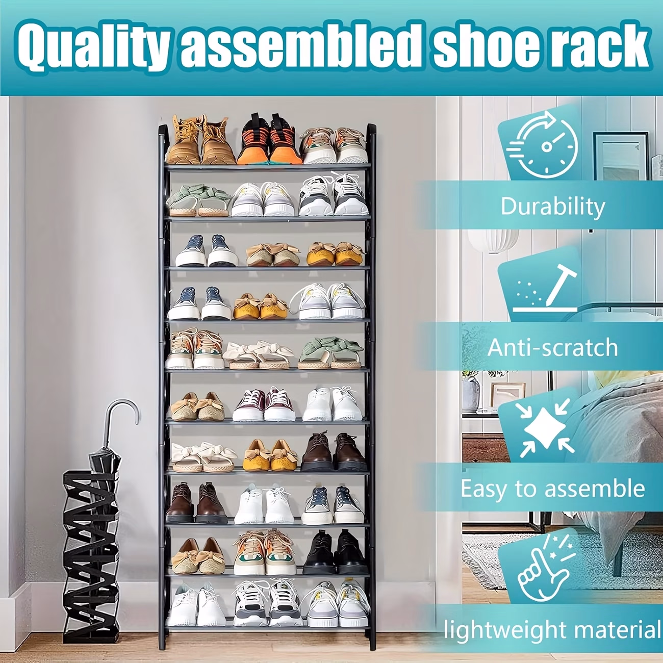 10-Tier Adjustable Shoe Rack Organizer Storage Shelf Unit – 2-10 Tier Random Combination Shoe Storage for Bedroom, Porch, and Entryway