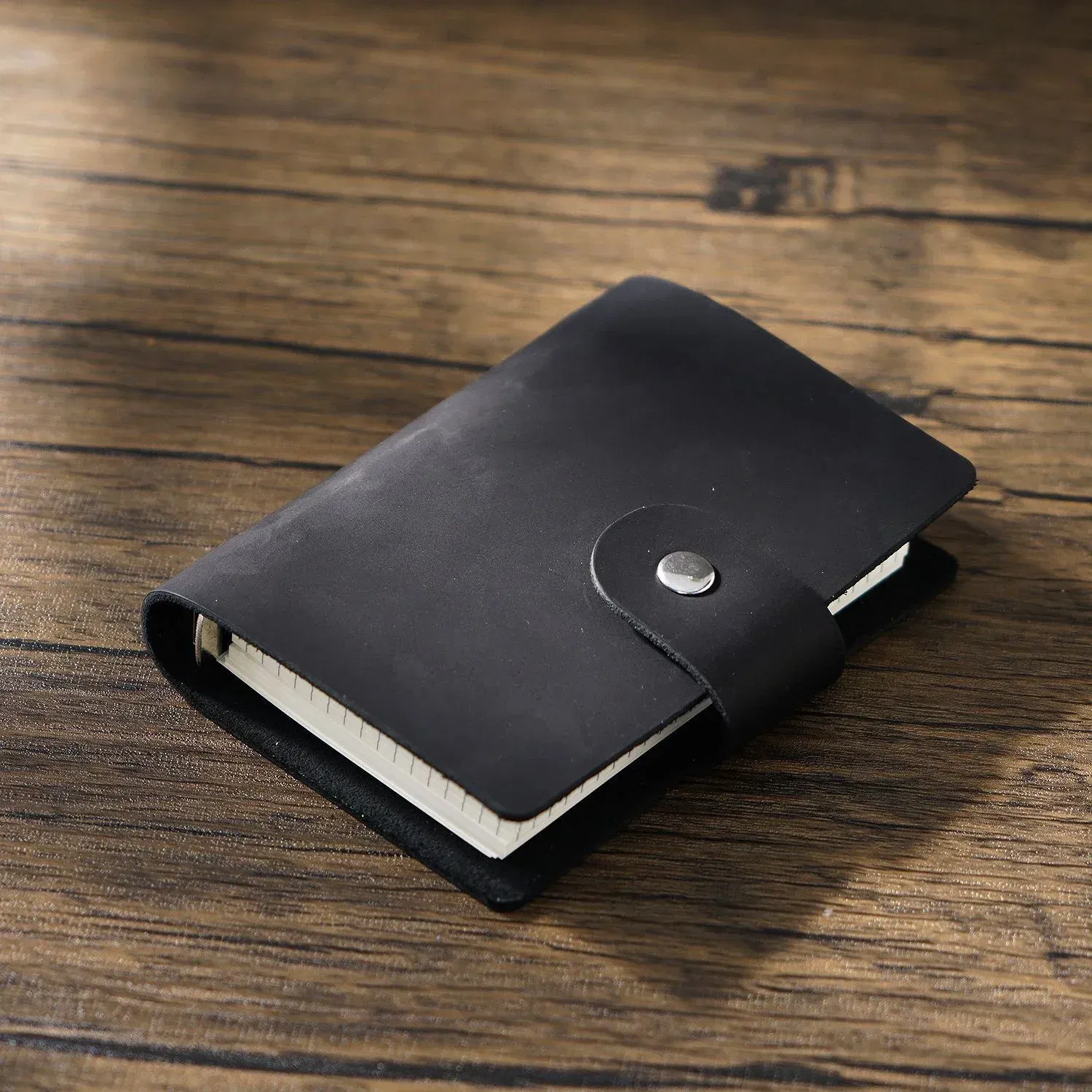 Color: Light  Blue - Genuine Leather A8 Size Ring Planner Cowhide 5-hole Rings Mini Notebook with 15 MM silver Rings Retro Organizer Diary Notepad