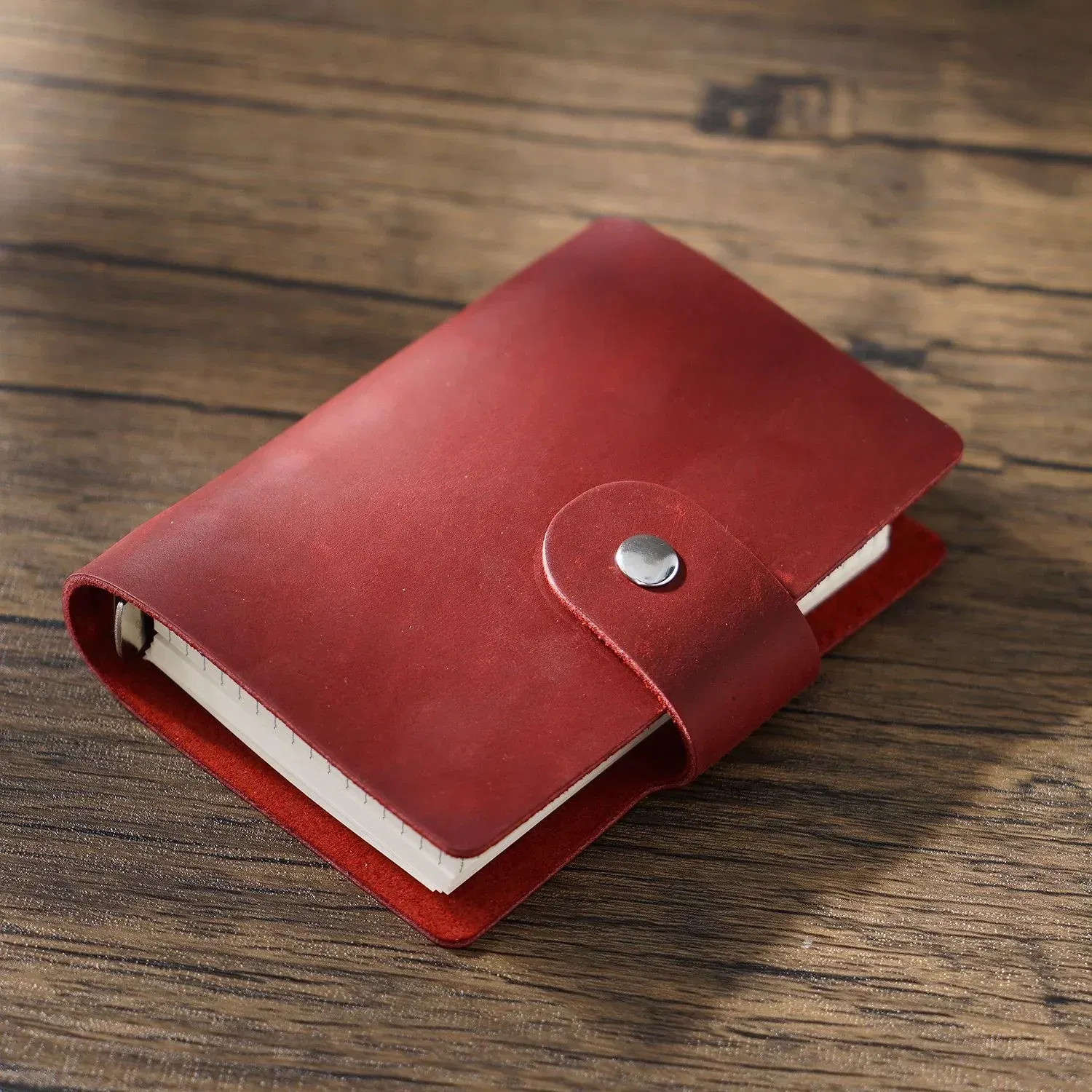 Color: Light  Blue - Genuine Leather A8 Size Ring Planner Cowhide 5-hole Rings Mini Notebook with 15 MM silver Rings Retro Organizer Diary Notepad