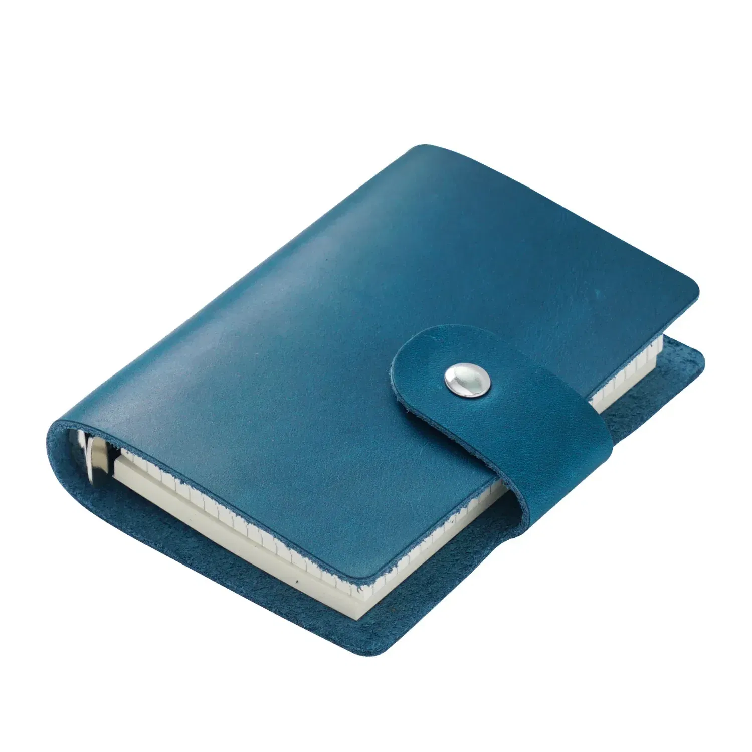 Color: Light  Blue - Genuine Leather A8 Size Ring Planner Cowhide 5-hole Rings Mini Notebook with 15 MM silver Rings Retro Organizer Diary Notepad