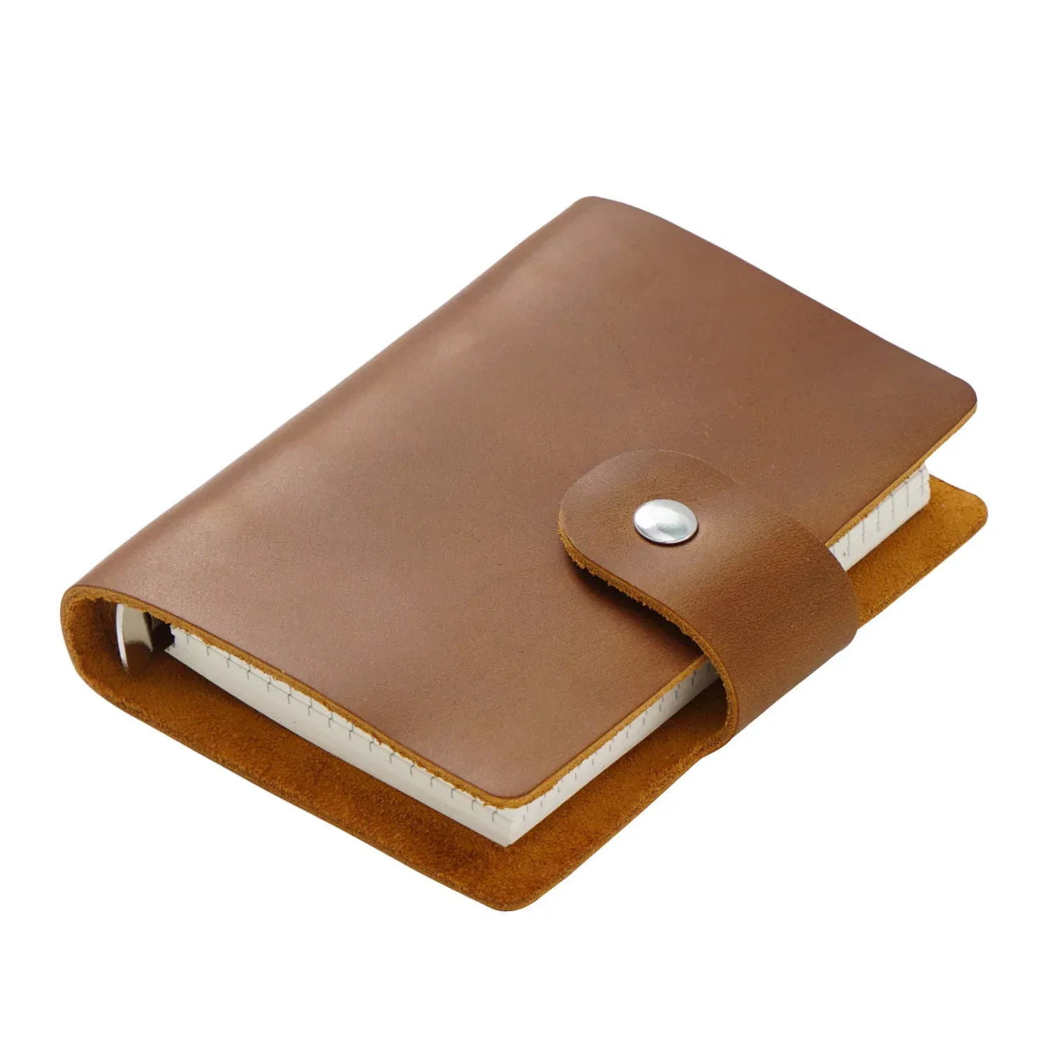 Color: Light  Blue - Genuine Leather A8 Size Ring Planner Cowhide 5-hole Rings Mini Notebook with 15 MM silver Rings Retro Organizer Diary Notepad