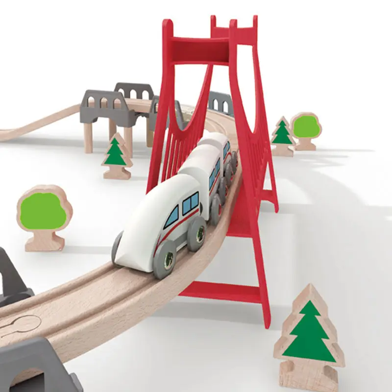 Color: WHITE - Wooden Bridge Tunnel Urban Rail Overpass Traffic Car Toy Scene Combined Train Rail Track Wooden Accessories Beech Turntable DIY