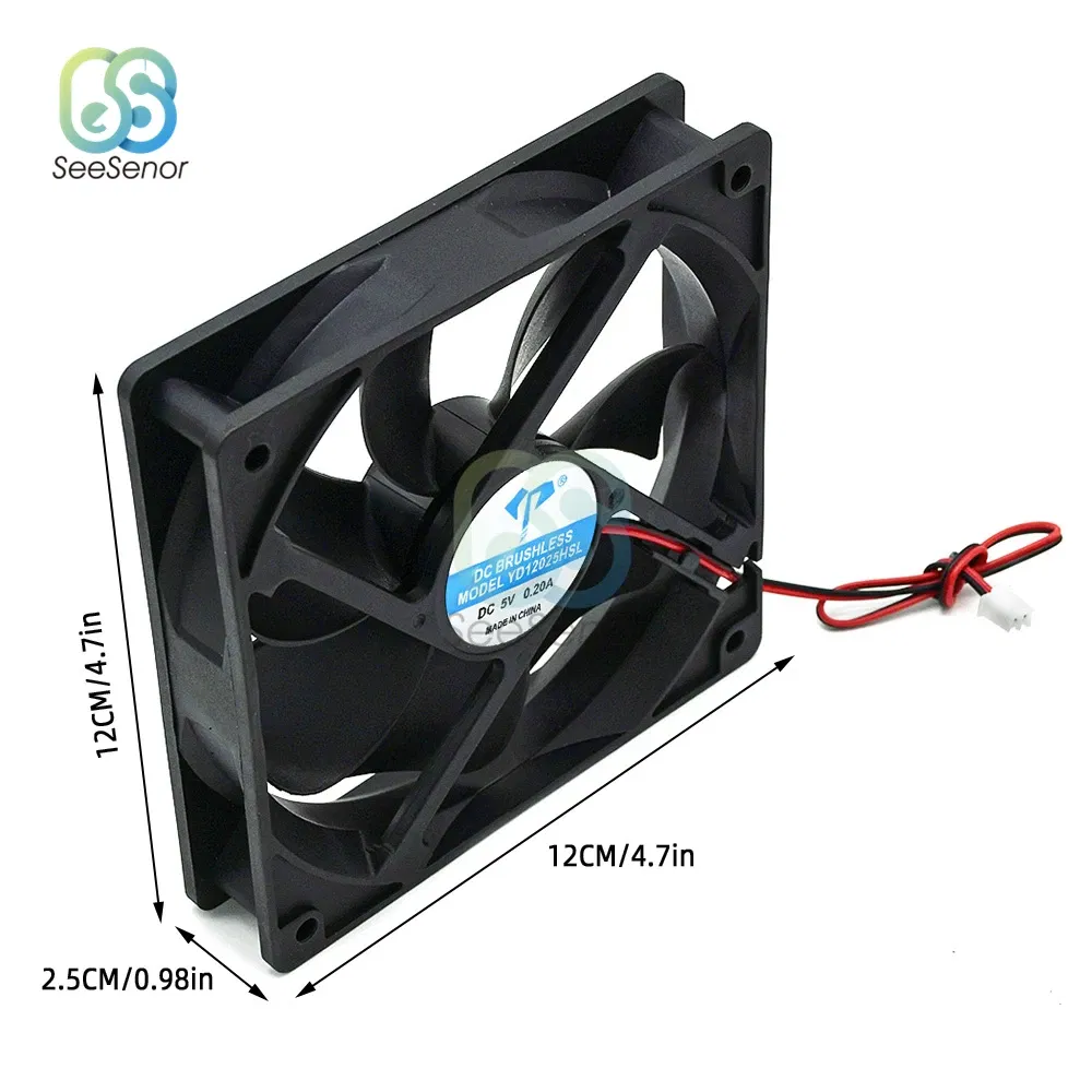 Color: Black - 120mm 12cm 12025 Fan 5V 12V 24V 120mm*120mm*25mm Fan DC Brushless Cooling Fan 120x120x25mm 2PIN PC Computer Case Cooler