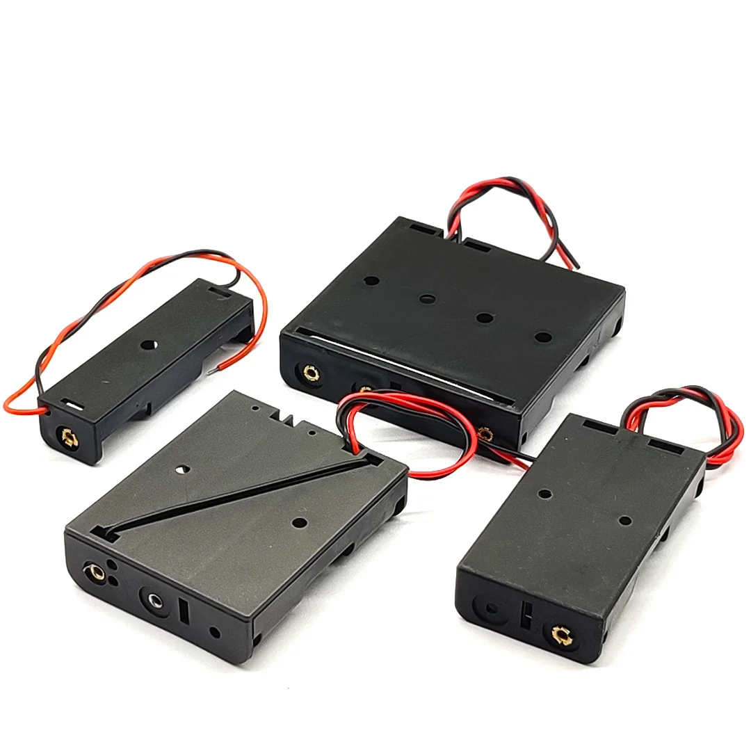 Color: Yellow - AA Battery Holder AA 14500 Size Power Battery Storage Case AA Battery Box 14500 Box Leads With 1 2 3 4 Slots drop shipping