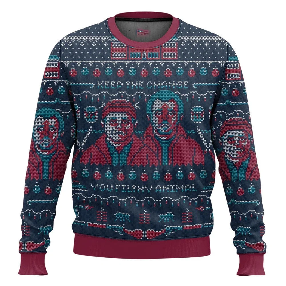 Color: Dark Grey, Size: M, Ships From: CHINA - Merry Christmas alone at home Ugly Christmas sweater cartoon animation Men's pullover 2026 fashionable couple shirts Sweatshirt