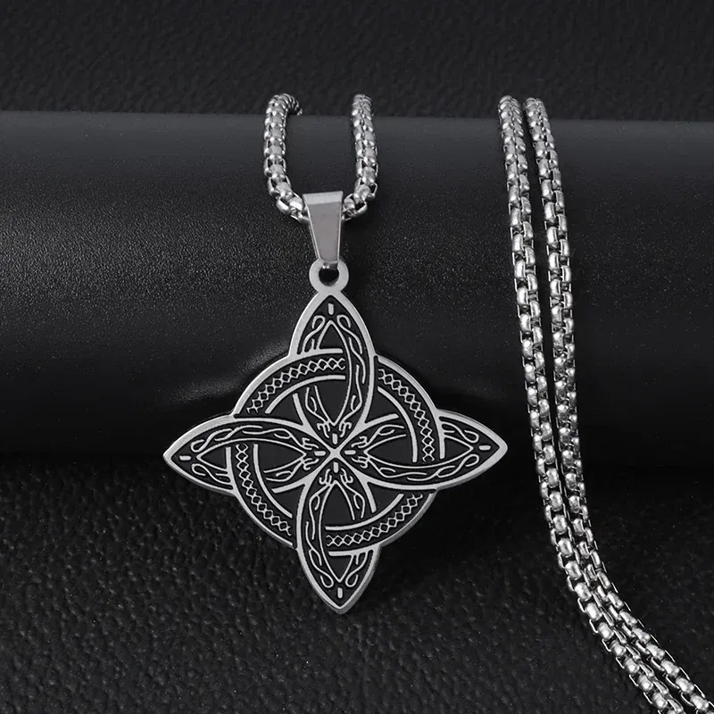 Vintage Witch Knot Necklace Stainless Steel Magic Knot Pagan Wicca Symbol Pendant for Men Women Celtic Knot Jewelry Gifts