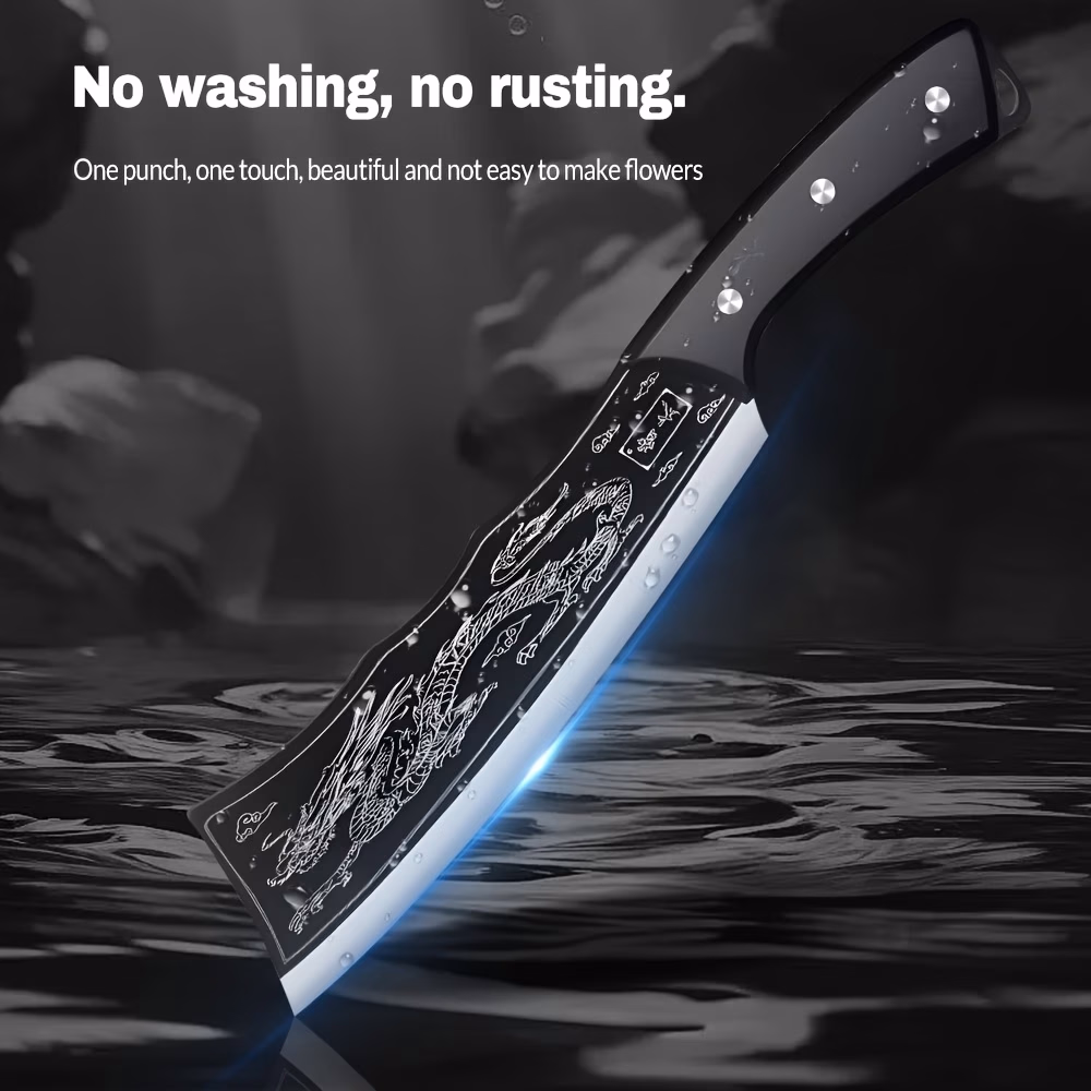 Cutting Bones Knife, Cleaver, Butcher’s Knife – Chef-Specific Kitchen Knife Set with Ergonomic Peach Wood Handle