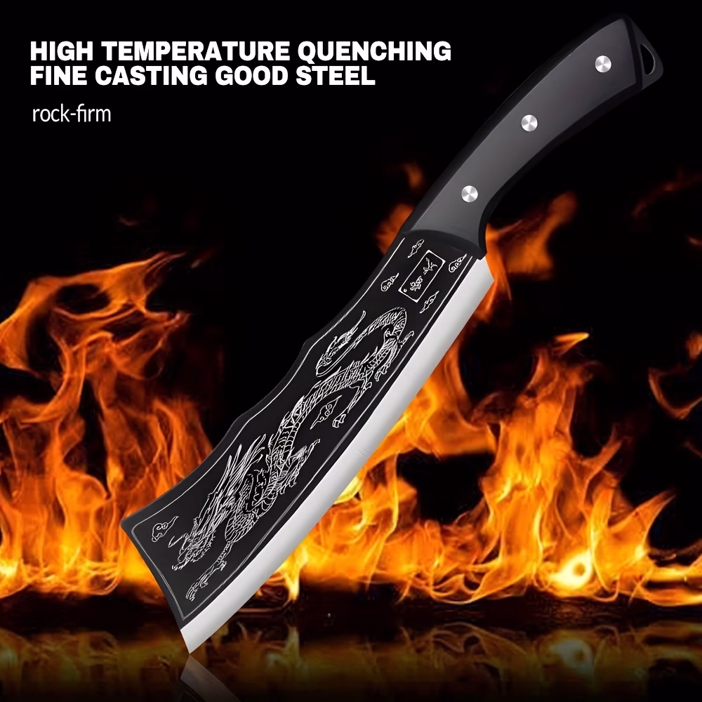 Cutting Bones Knife, Cleaver, Butcher’s Knife – Chef-Specific Kitchen Knife Set with Ergonomic Peach Wood Handle