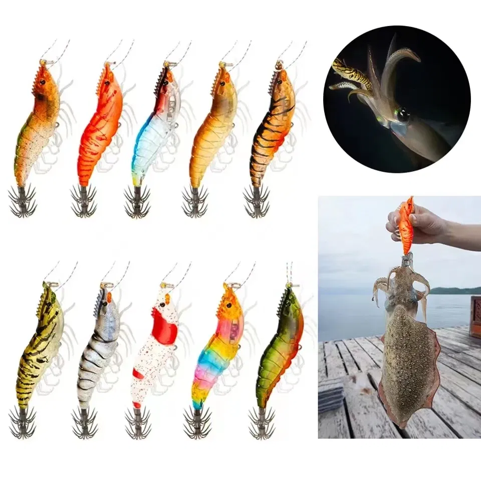 Color: Light Grey, Size: 80mm - ILURE Squid Bait Squid Jigs Horizontal Luminous Webfoot Octopus Egi Lure Wobbler Artificial Hard Bait Cuttlefish Hook Tackle