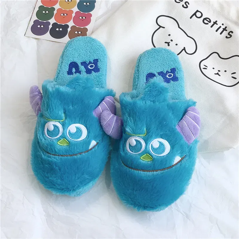Color: PURPLE, Shoe Size: 39 - Cartoon Sulley Mike Slippers Cute Girl Warm Home Slippers Women Indoor Slippers Blue Duck Kawaii Non-slip Slippers Gifts EU36-41