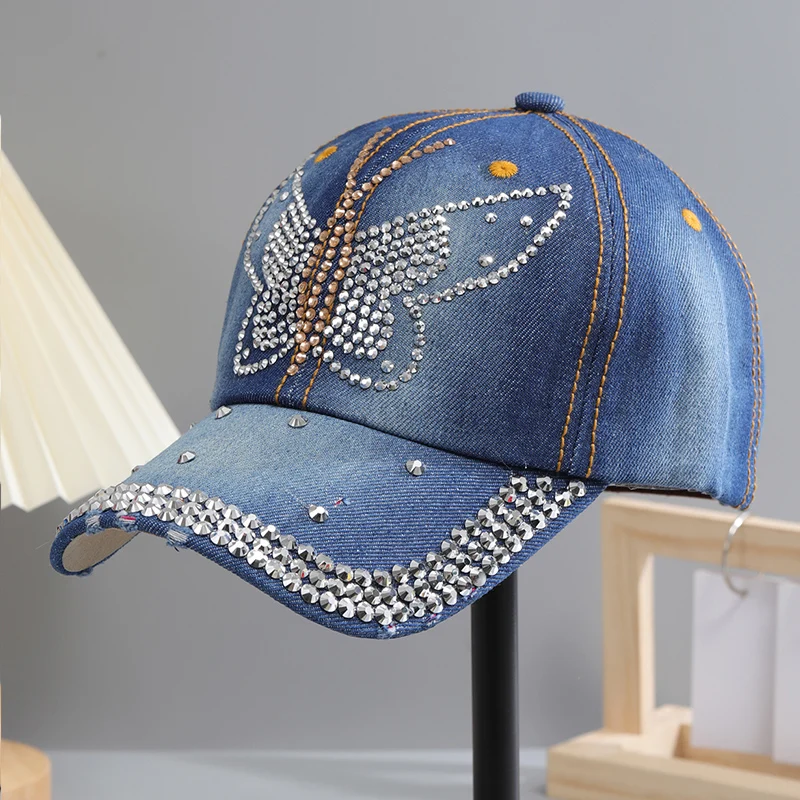 Color: Other, Size: Adjustable - A Women?™s Sparkle Bling Rhinestone Bejeweled Cotton Denim Baseball Cap