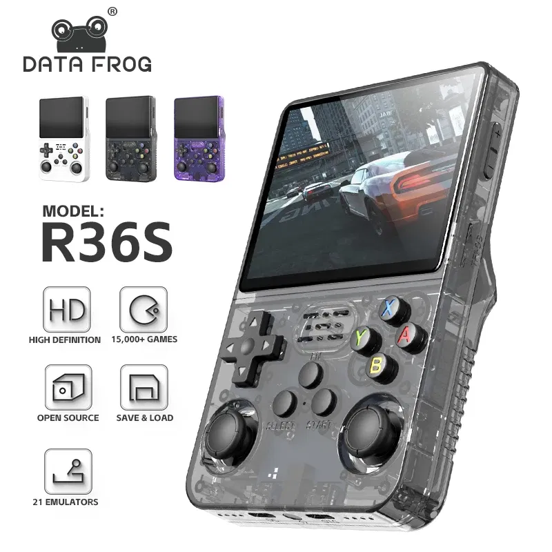 Color: PURPLE - Data Frog R36S Retro Handheld Video Game Console Linux System 3.5 Inch IPS Screen R35S Plus Portable Pocket Video Player