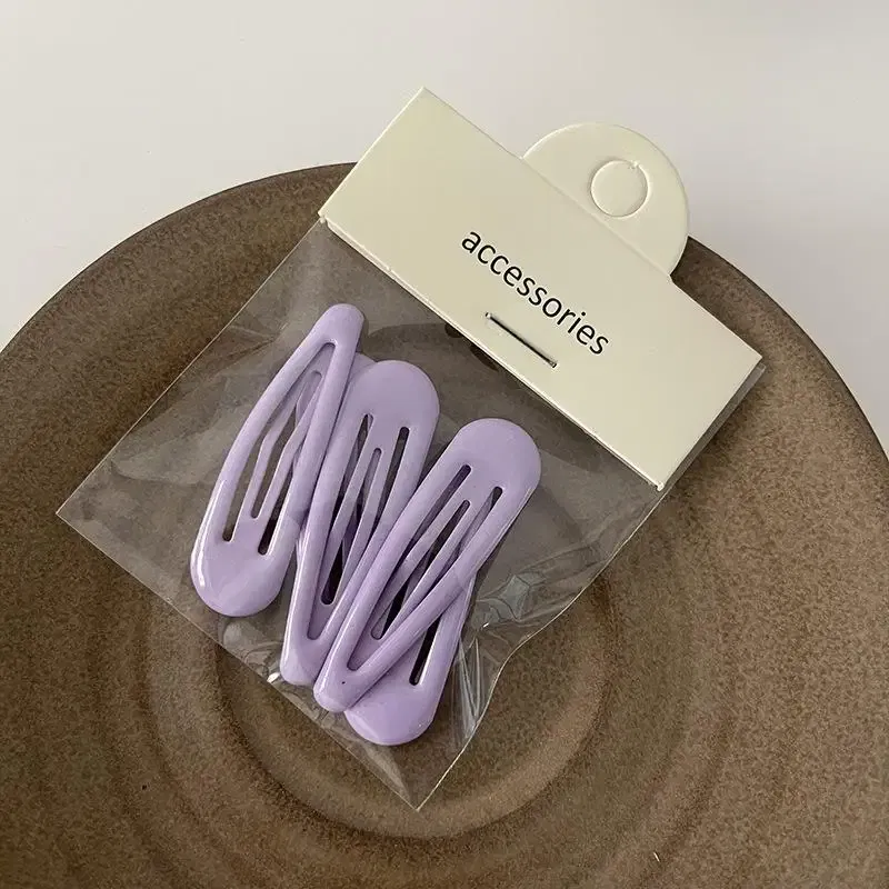 Color: PURPLE - 5Pc Korean Snap Hairgrip Hair Clips Bangs Clip Edge Clip Waterdrop Shape BB Hairpins DIY Fashion Headwear Women Hair Accessories