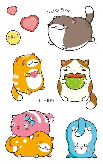 Color: dark blue - Cartoon Animal Waterproof Temporary Tattoo Cute Pet Cats and Dogs Tattoo Stickers Children Boy Girl Fake Body Art Flash Tatoo