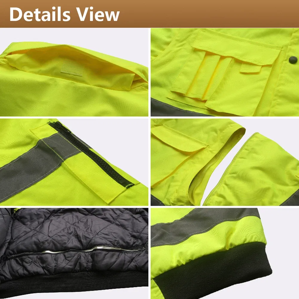 Color: Yellow, Size: XXL - High Visibility Parka Windproof Jacket Waterproof Parka Men's Work Reflective Parka