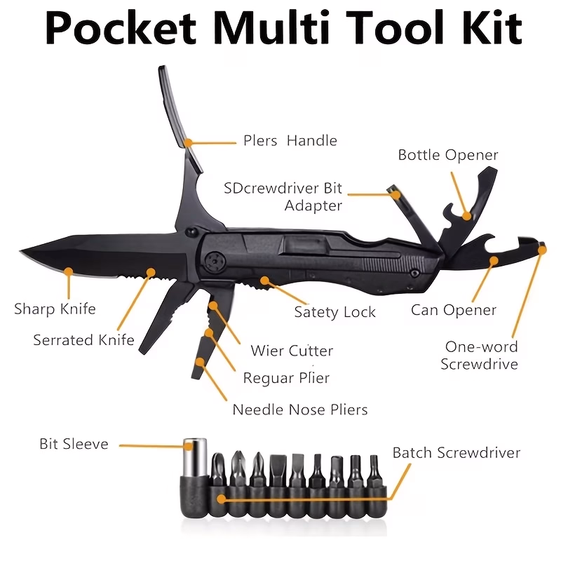 Pocket Multitool with Safety Locking Handy 12-in-1 Multi-Tool – Pliers, Knife, Bottle Opener, Screwdriver, Saw, and More