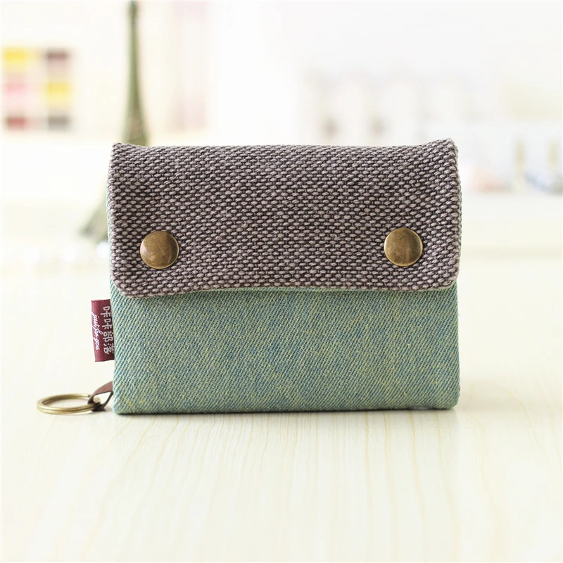 Color: Beige - Handmade Three Fold Fabric Wallet Women Men Simple Short Zipper Purses for Teens Personality Multi-function Key Bag Card Holder