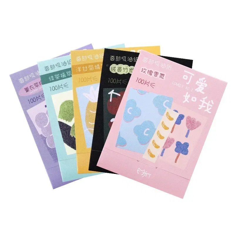 Color: BROWN - 100pcs/set Facial Oil Blotting Paper Matte Face Wipes Oil Control Oil-absorbing Face Cleaning Beauty Makeup Tools Accessories