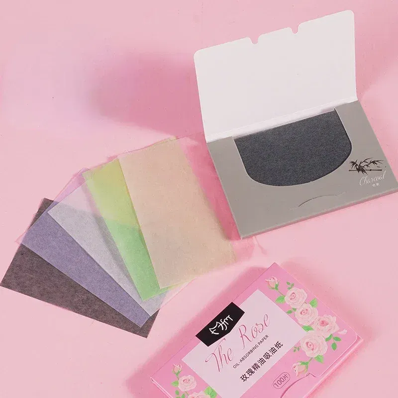 Color: BROWN - 100pcs/set Facial Oil Blotting Paper Matte Face Wipes Oil Control Oil-absorbing Face Cleaning Beauty Makeup Tools Accessories