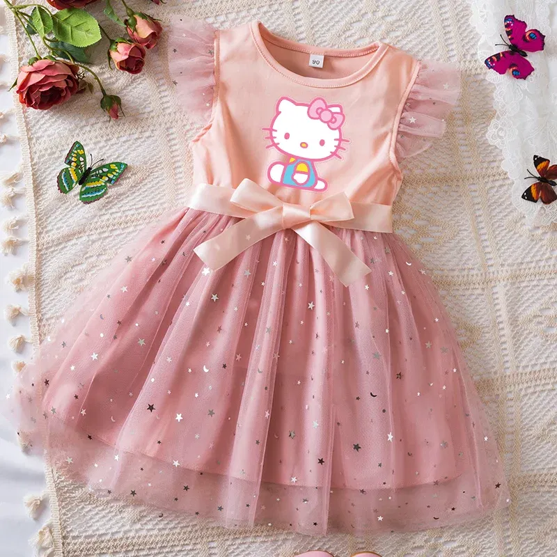 Color: GRAY, Kid Size: 11 - Hello Kitty Girls Sequin Tutu Dress with Bow Flutter Sleeves Summer Princess Party Outfit for Toddler Kids 2-6 Years