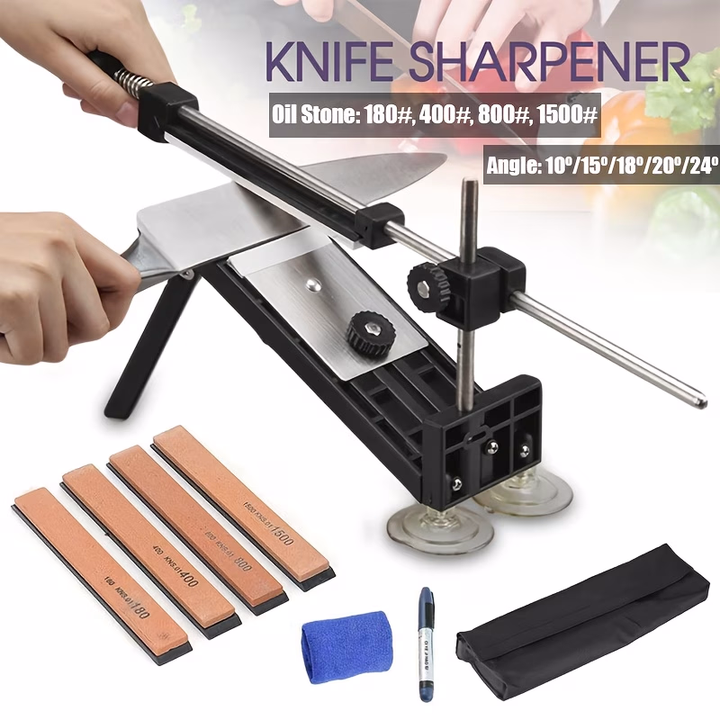 Professional Adjustable Angle Knife Sharpener with 4 Whetstones Kit & Case – 10 to 24 Degree Fixed Angle Guide for Kitchen, Chef, Hunting, and Fishing Knives