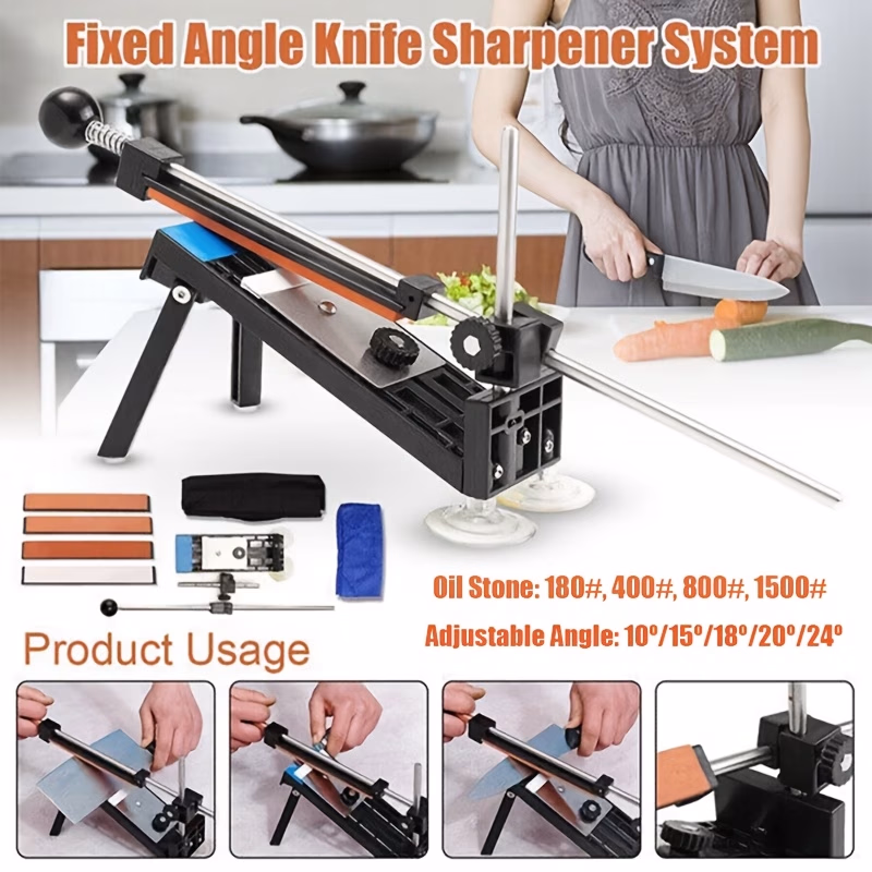 Professional Adjustable Angle Knife Sharpener with 4 Whetstones Kit & Case – 10 to 24 Degree Fixed Angle Guide for Kitchen, Chef, Hunting, and Fishing Knives