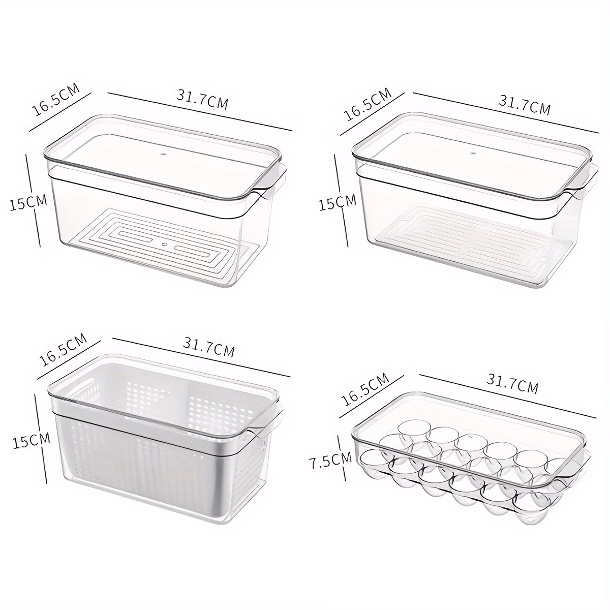 4pcs Refrigerator Organizer Bins with Lids – Stackable Clear Storage Containers for Fridge and Freezer
