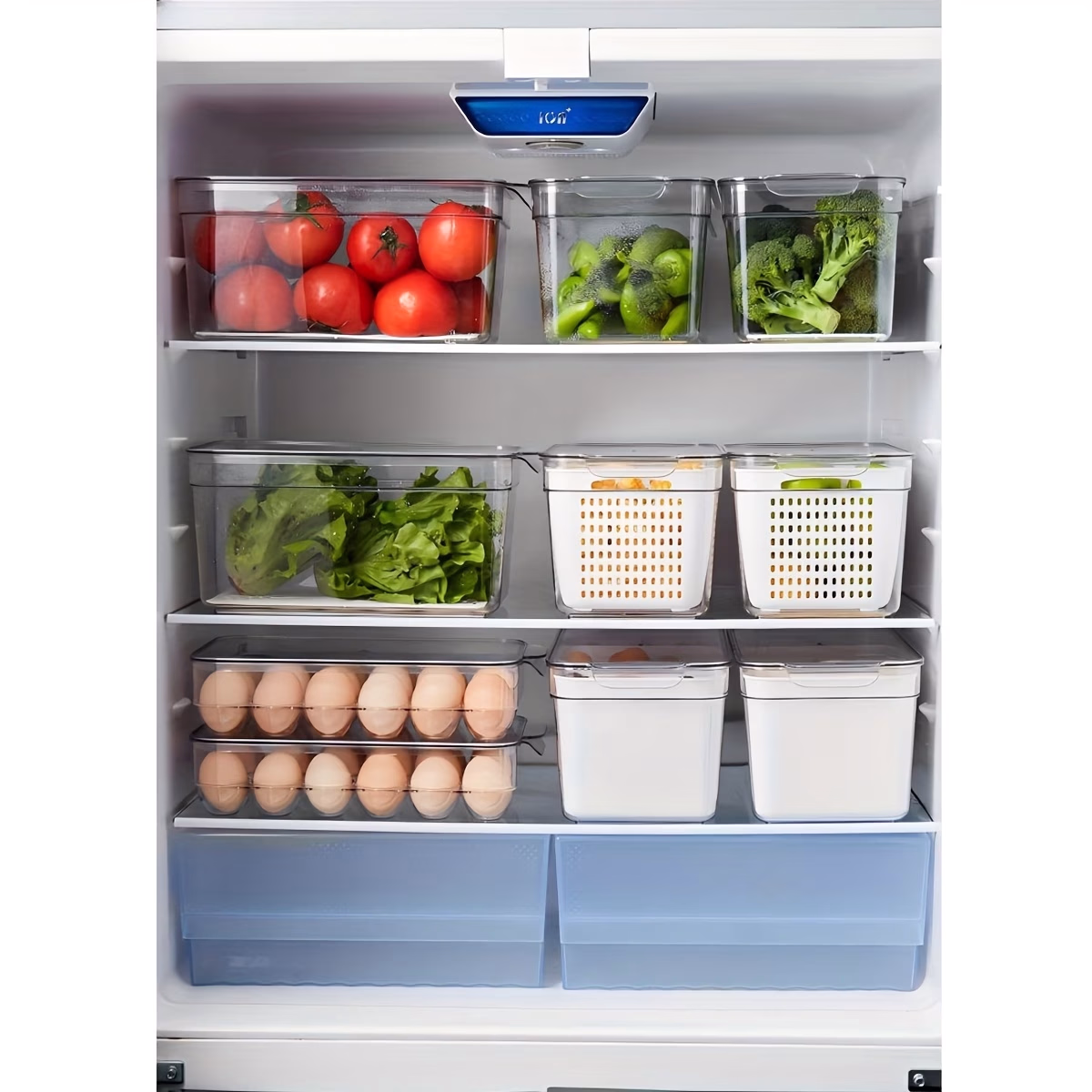 4pcs Refrigerator Organizer Bins with Lids – Stackable Clear Storage Containers for Fridge and Freezer