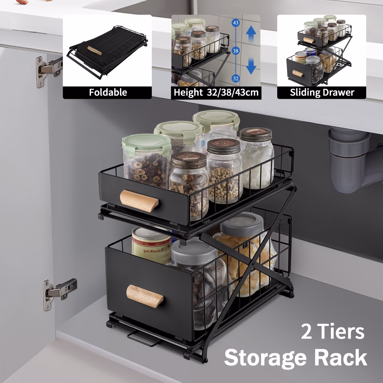 2-Tier Kitchen Dish Drying Drainer Storage Rack – Wire Basket Holder Organizer